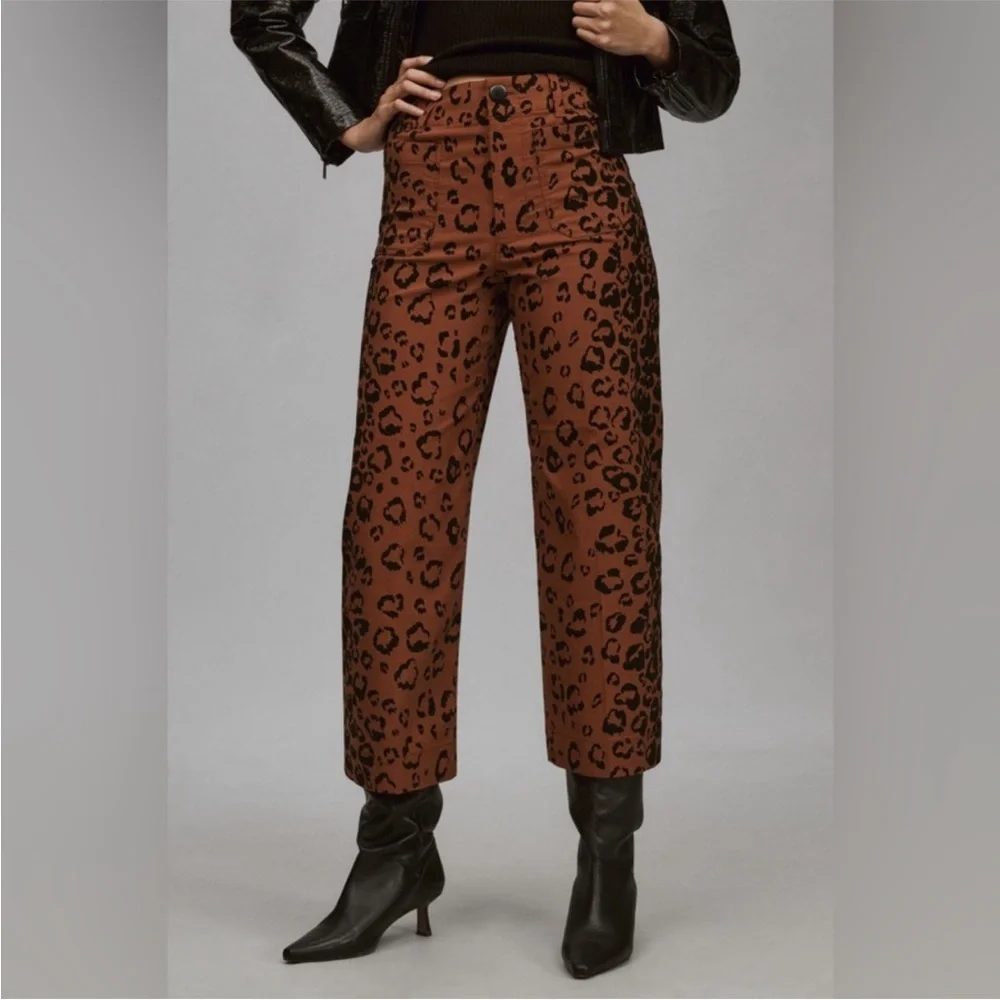 🐆 Anthropologie Maeve Colette Cropped Wide-Leg Animal Print Pants NWOT 28 sz 6 - Picture 2 of 10